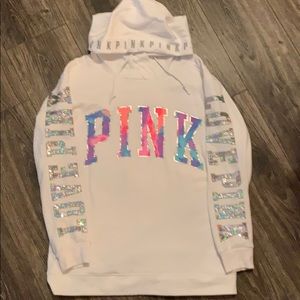 NWOT VS Pink Hoodie Sz S with Sequins on sleeves